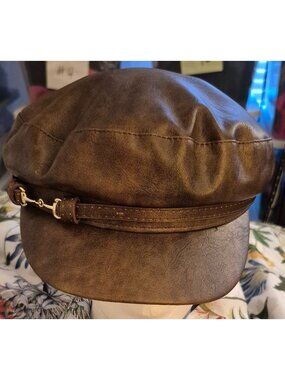 Giani Bernini Brown Faux Leather Biker/Newsboy/Moto Hat One Size NWOT